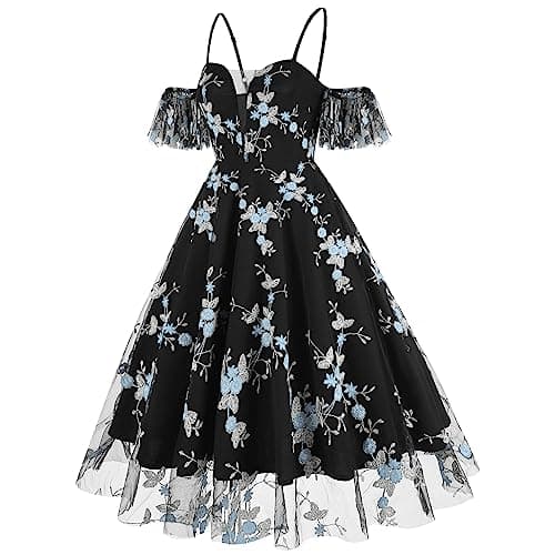 IWEMEK Women's Keyhole Floral Embroidery Cocktail Dress