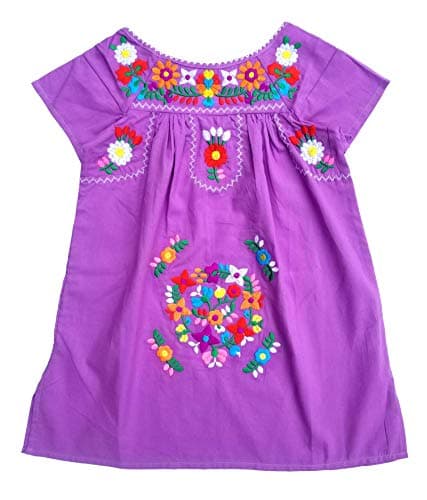Unik Traditional Mexican Girl Embroidered Cultural Dress Size 2-14 Navy White Pink Mint Coral