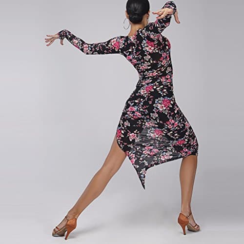 YILINFEIER Flower Print Latin Dance Tango Salsa Dress for Women