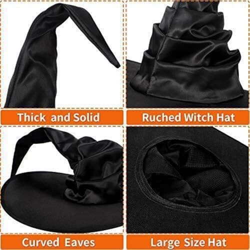 Black Witch Hat for Women Ruched Crooked Costume Accessories