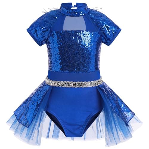 Girls Shiny Sequins Ballet Dance Leotard Tutu Dress