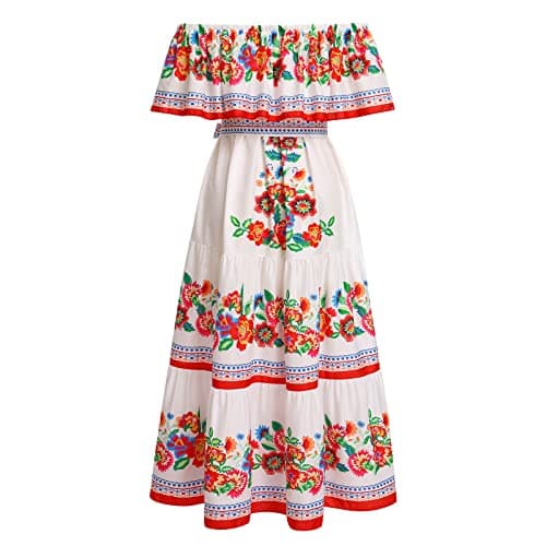 AWIBMK Women's Traditional Mexican Floral Cinco de Mayo Maxi Dresses