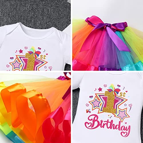 IBTOM CASTLE Watermelon 1st Birthday Rainbow Cake Smash Outfit for Baby Girls