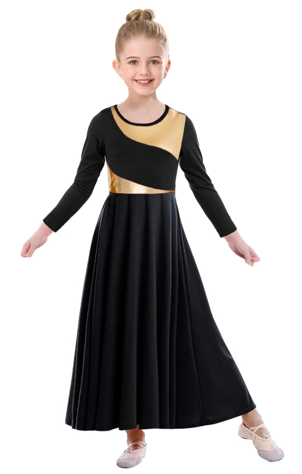 ZYACTU Girls' Metallic Liturgical Dance Dress for Worship and Choir Costumes