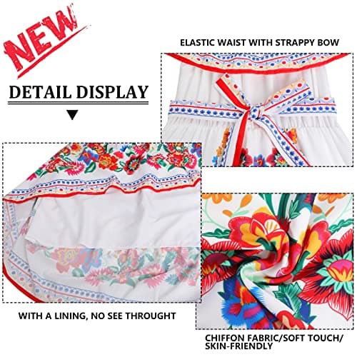 Mexican Floral Print Off Shoulder Maxi Dress for Women