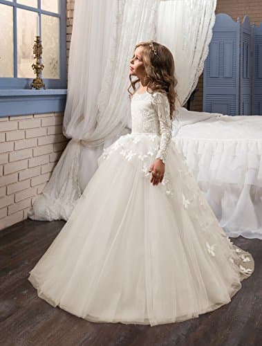 Abaowedding Lovely Flower Girl Dress Long Sleeves Lace Prom Gown