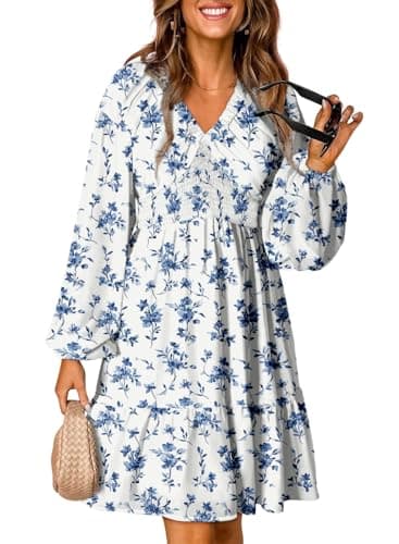 2024 Boho Floral V Neck Mini Dress for Women