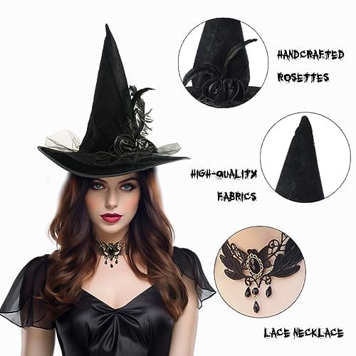 Miyxsin Halloween Pointed Witch Hat & Necklace