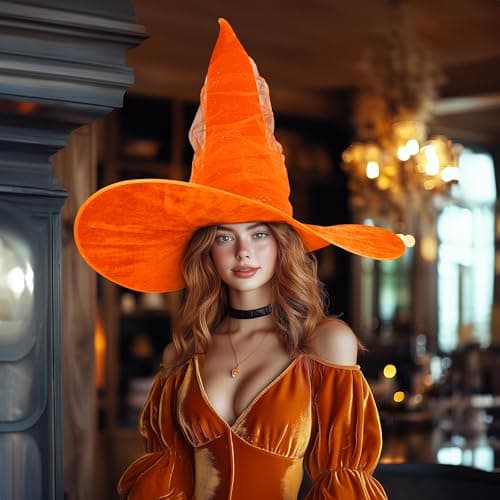VZQI Black Witch Hat Large Mesh for Women Adults Halloween