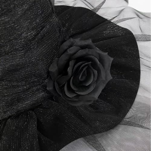 Halloween Ruched Witch Hat with Veil and Rose for Women