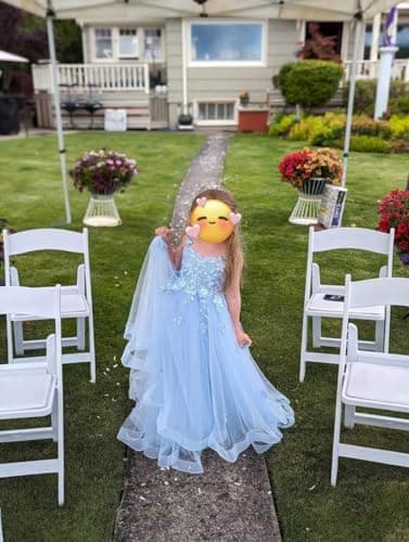 PSAISY Floral Applique Tulle Flower Girl Dress for Weddings & Birthday Parties