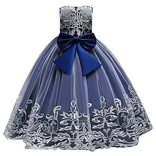 IDOPIP Kids' Flower Girl Lace Formal Long Tulle Dress for Weddings Bridesmaids