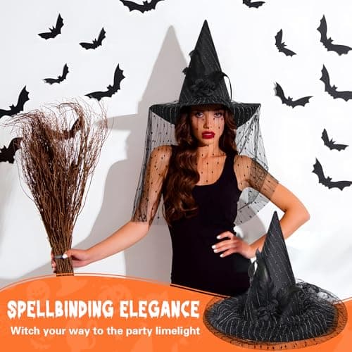 Black Witch Hat for Adult Women Halloween Costume Party Accessories