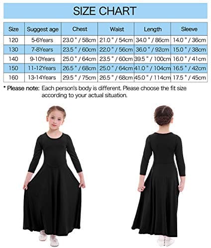 ZX Girls' Long Sleeve Praise Dance Dress Liturgical Worship Costume