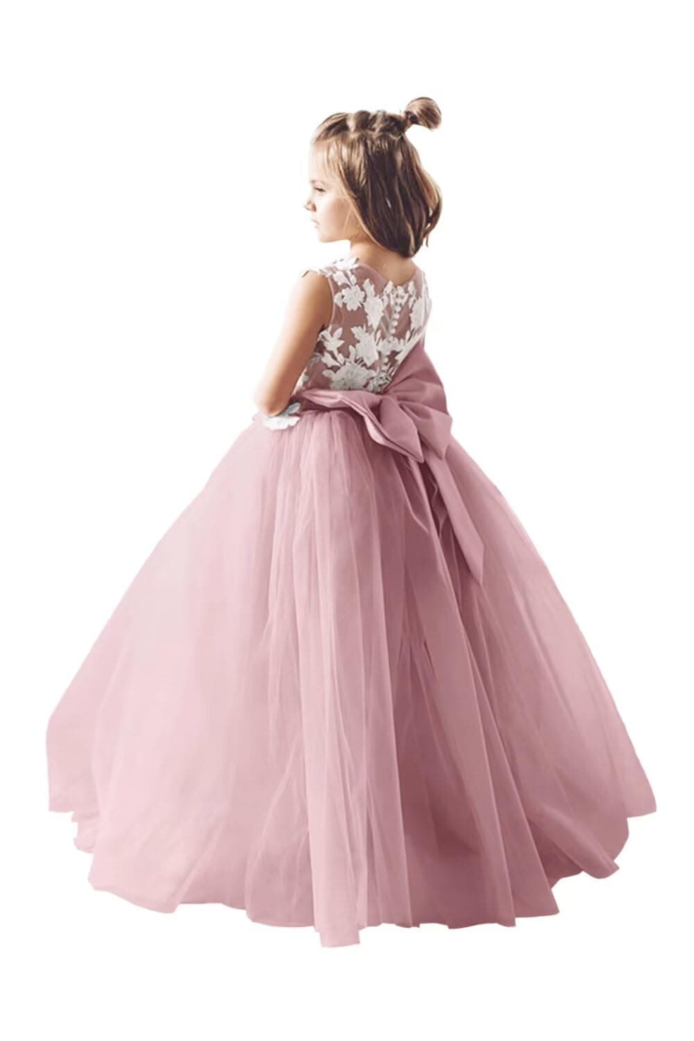 Inpown Lace Applique Tulle Flower Girl Wedding Dress