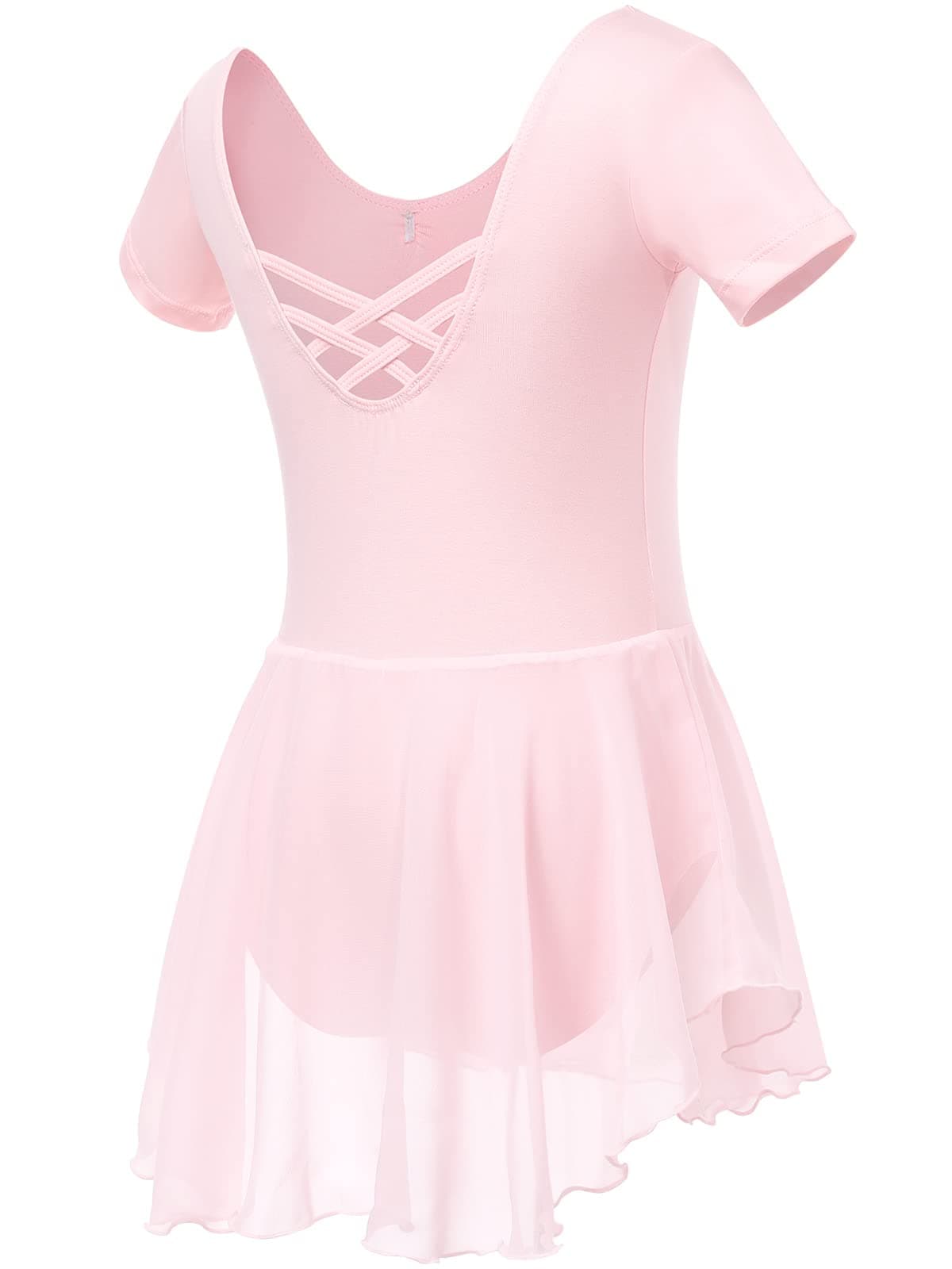 Soudittur Girls Cotton Short Sleeve Ballet Leotard with Skirt 3-11 Years