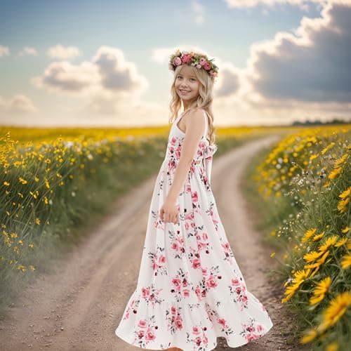 Flofallzique Vintage Floral Maxi Dress for Kids Birthday Parties