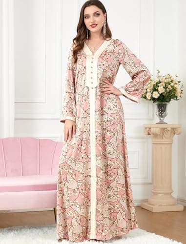 ODIZLI Women's Floral Print Abaya Dress for Muslim Prayer Eid Ramadan