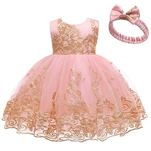 CMMCHAAH 0-6 Yr Girls Formal Lace Embroidery Pageant Dress with Headwear