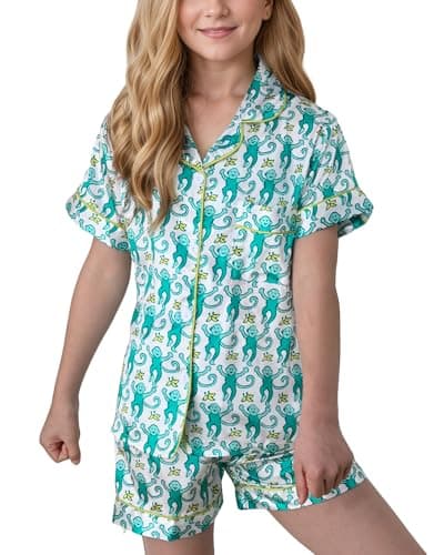 HINFEL Kids' Summer Monkey Shorts Set Cute Y2K Lounge Wear