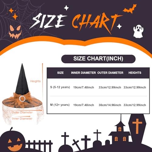 Witch Hat for Women & Girls Halloween Costume Decor Cosplay Party