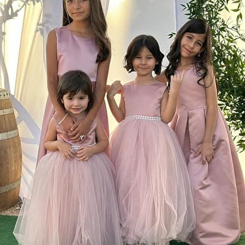 MCieloLuna Flower Girl Satin Tulle Princess Dress with Bow-Knot