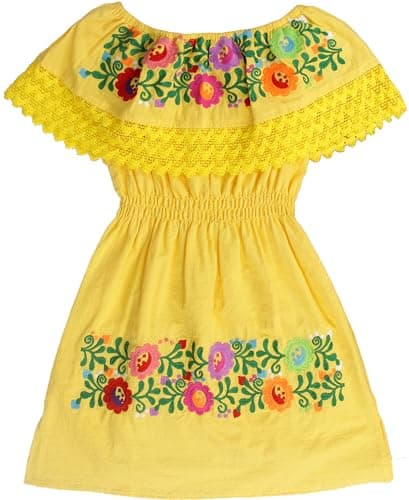 YZXDORWJ Mexican Embroidered Cinco de Mayo Floral Dress for Girls