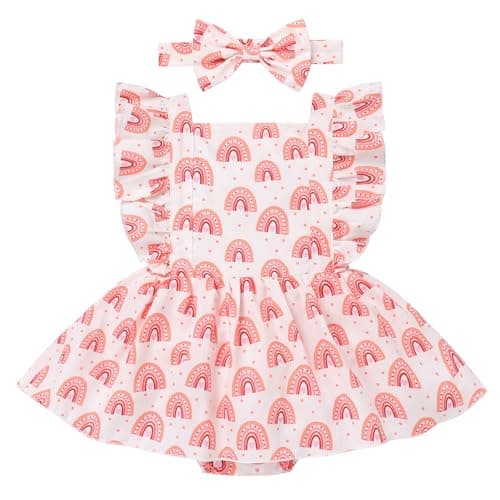 Newborn Infant Baby Girl Romper Dress with Headband Set
