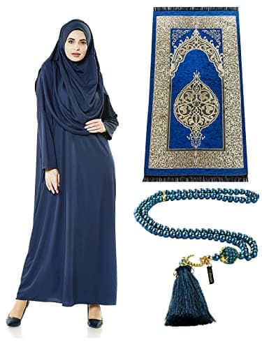ihvan Online Muslim Women's One-Piece Prayer Dress & Rug & Beads Set