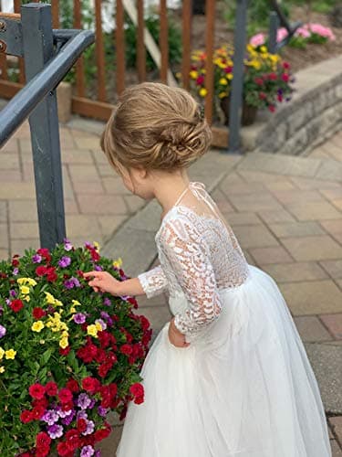 Topmaker Full-Length Straight Tulle Tutu Dress with Lace Back for Girl Party Flower Maid