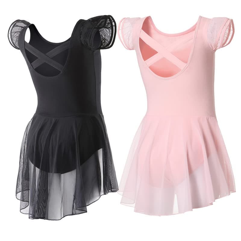 DIPUG Girls' Ballet Leotard with Skirt and Flutter Sleeves