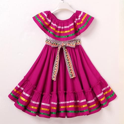 IMEKIS Toddler Girl Traditional Mexican Embroidered Floral Dress 4-10T