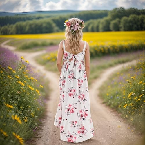 Flofallzique Vintage Floral Maxi Dress for Kids Birthday Parties