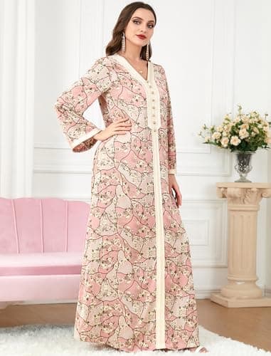 FYMNSI Modest Floral Abaya Dress for Women Arab Islamic Clothing