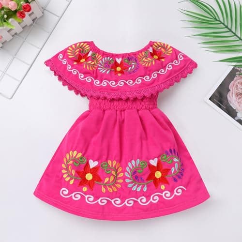 ABAFIP Mexican Toddler Girls Floral Embroidery Fiesta Dress