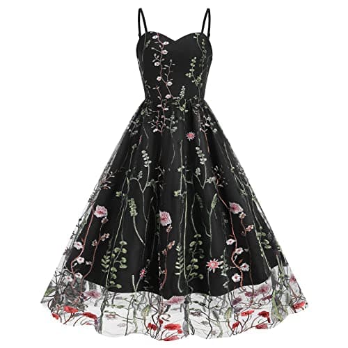 IWEMEK Women's Keyhole Floral Embroidery Cocktail Dress