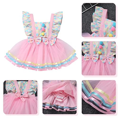 Baby Girl First Birthday Outfit Rainbow Tutu Princess Romper Dress Tiara Shoes 3pcs Clothes Set for Cake Smash Refine to Rainbow Tutu Princess Romper Dress and Tiara for Baby Girl's First Birthday