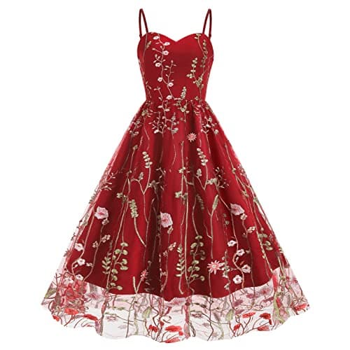 IWEMEK Women's Keyhole Floral Embroidery Cocktail Dress