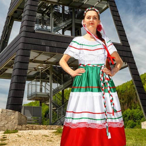 Riyiper Traditional Mexican Fiesta Dress for Women with Flower Hair Clip(X-Large)