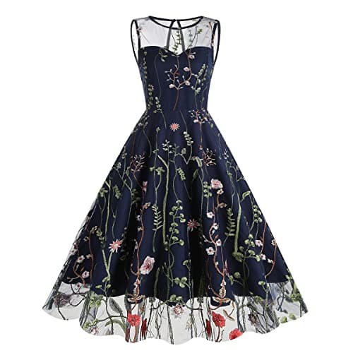 IWEMEK Women's Keyhole Floral Embroidery Cocktail Dress