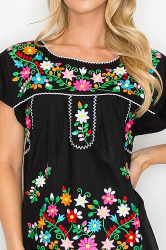 Unik Women's Embroidered Mexican Bohemian Long Casual Dress