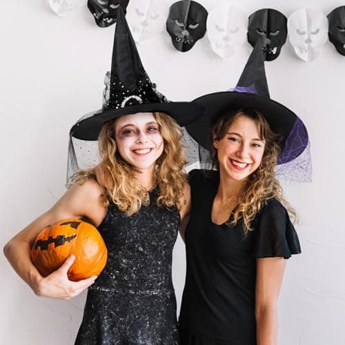 Womens Halloween Witch Hat with Veil for Cosplay Party