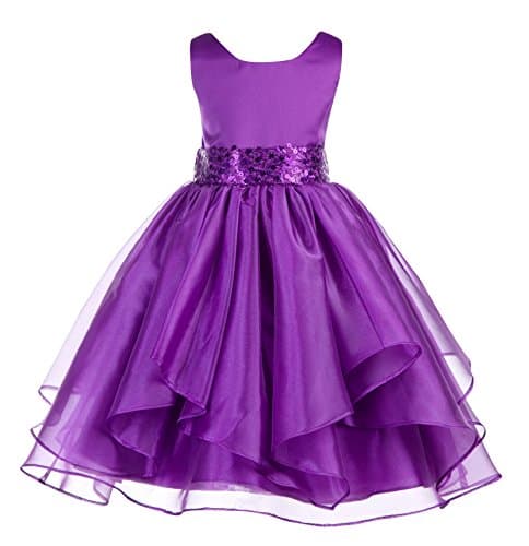 ekidsbridal Asymmetric Ruffled Organza Sequin Flower Girl Dress