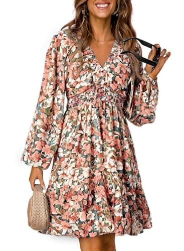 2024 Boho Floral V Neck Mini Dress for Women