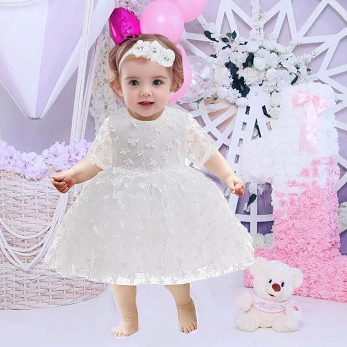 Milstars Baby Flower Bowknot Tulle Baptism Dress for Girls