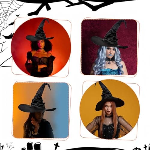 Fulansi Large Ruched Cone Witch Hat for Halloween Cosplay Party Decor
