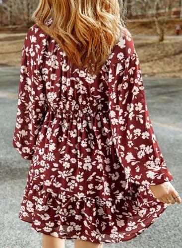 2024 Boho Floral V Neck Mini Dress for Women
