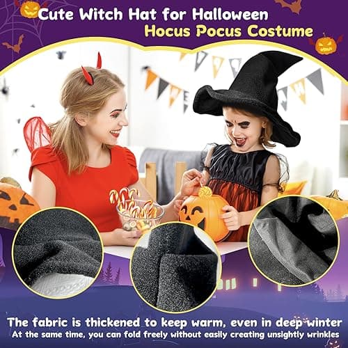 Witchelbas Classic Black Witch Hat for Adults, 1.5cm Thick, WICCAN Masquerade Style