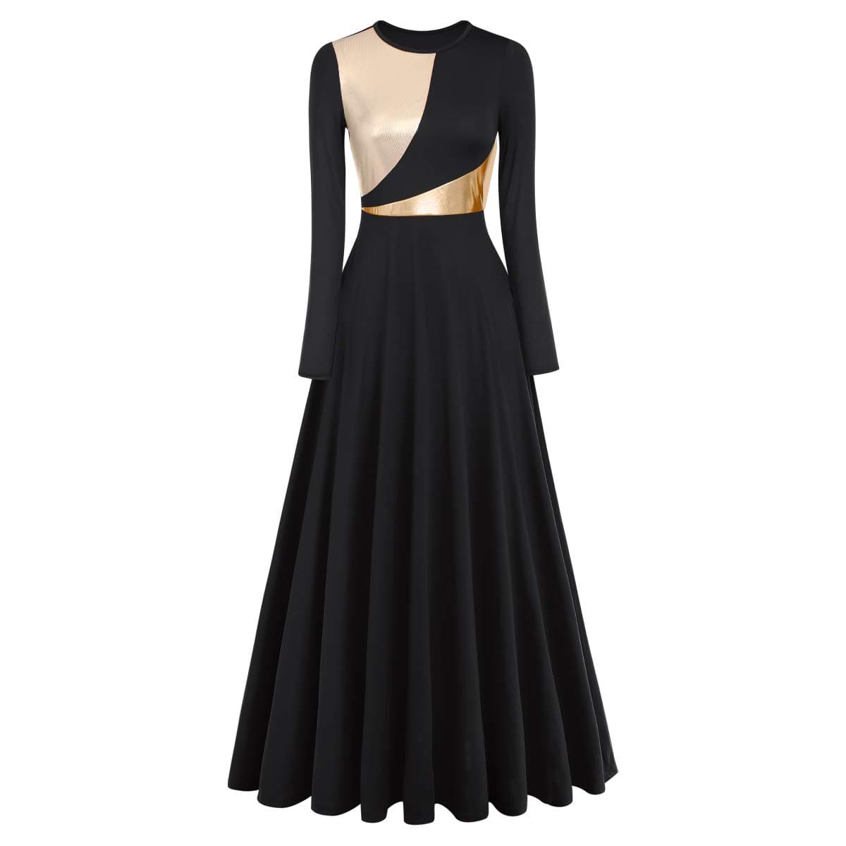 Metallic Color Block Long Sleeve Praise Dance Dresses for Women