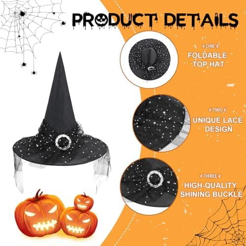 Witch Hat for Women & Girls Halloween Costume Decor Cosplay Party